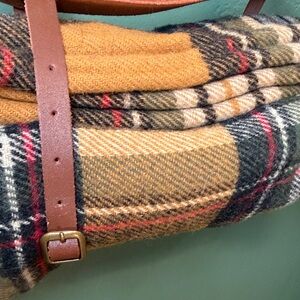 Pendleton Plaid Wool Blanket with Leather Straps